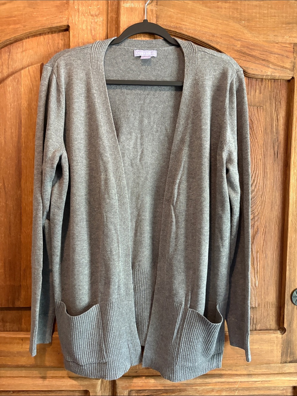 Laura Scott Gray Open-Front Pocket Cardigan